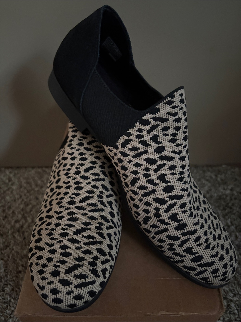 Skechers Black and Beige Leopard Print Slip-On Flats